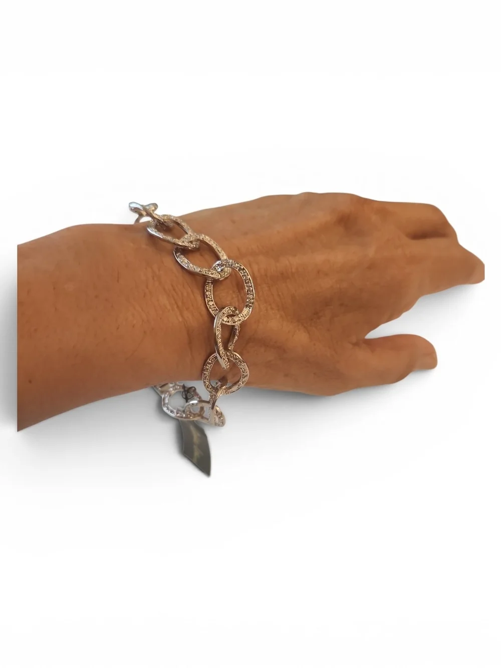 NWT Cookie Lee Silvertone Interlocking Chain Link With Rhinestone Pave Bracelet